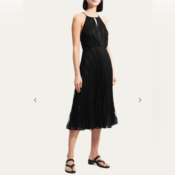 THEORY Pleated Lace Halter Midi Dress, Black, NWT, Size 2 - Picture 1 of 12
